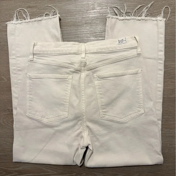 Frank & Eileen Monaghan Ivory High Rise Straight Crop Raw Hem Jeans 30 - Picture 10 of 15